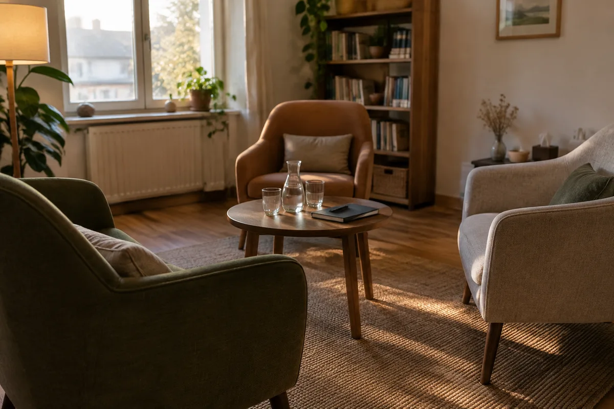 Cabinet de thérapie de couple aménagé pour parler d’une infidélité